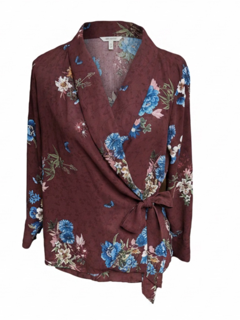 Zara Women's Floral Wrap Long Sleeve Lightweight Blouse Top, Burgundy, Size S - Picture 5 of 11